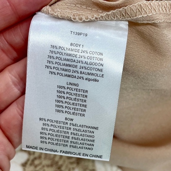 Molly Bracken Tan Cream Crochet Flower Modest Classic Preppy Sheath Dress Med - Picture 6 of 14